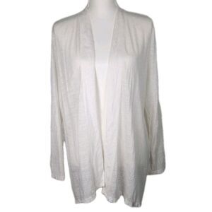 J Jill Love Linen Open Cardigan White Ivory Medium P Gauzy Lagenlook 100% Linen